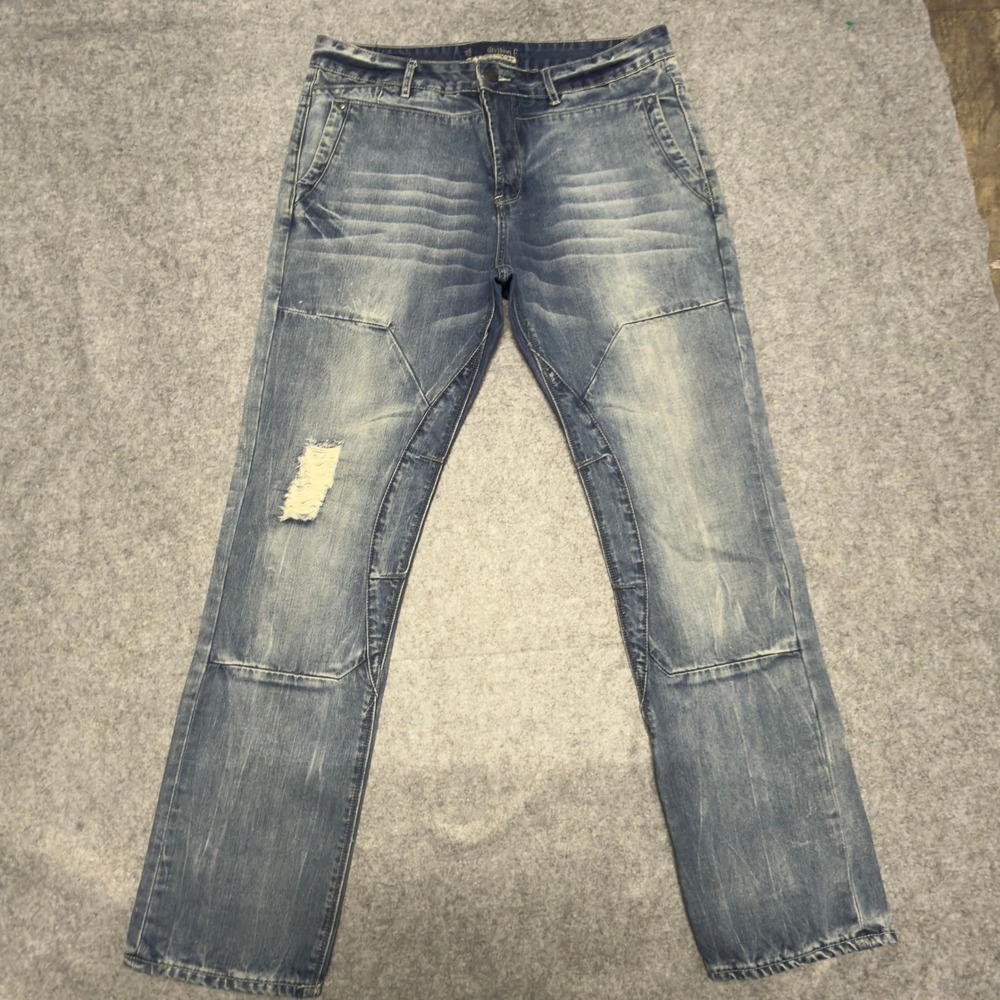 Division E Los Angeles Clothing Company Men Distressed Paneled Jeans Blue 36x32‎